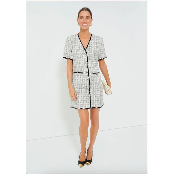 Tuckernuck Pomander Place White Tweed Josephine V-Neck Mini Dress B1254 Size XL - Picture 2 of 10